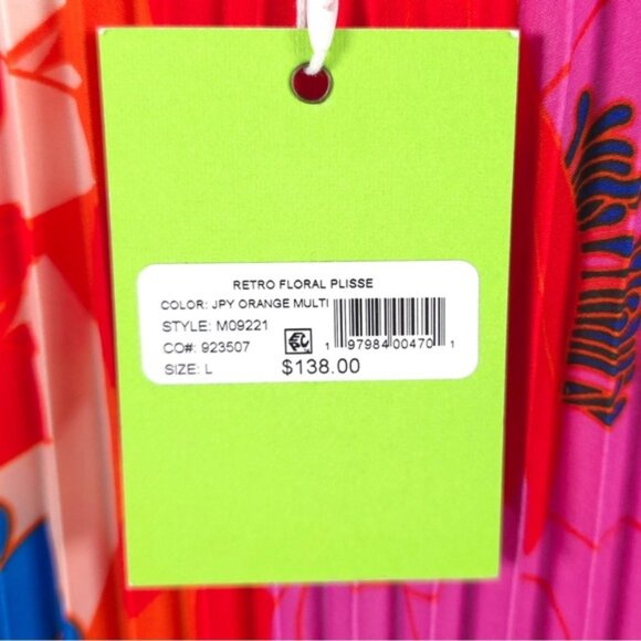 NWT Sam Edelman Women’s Midi Dress Retro Floral Plisse Bright Colorful LARGE - Picture 12 of 12